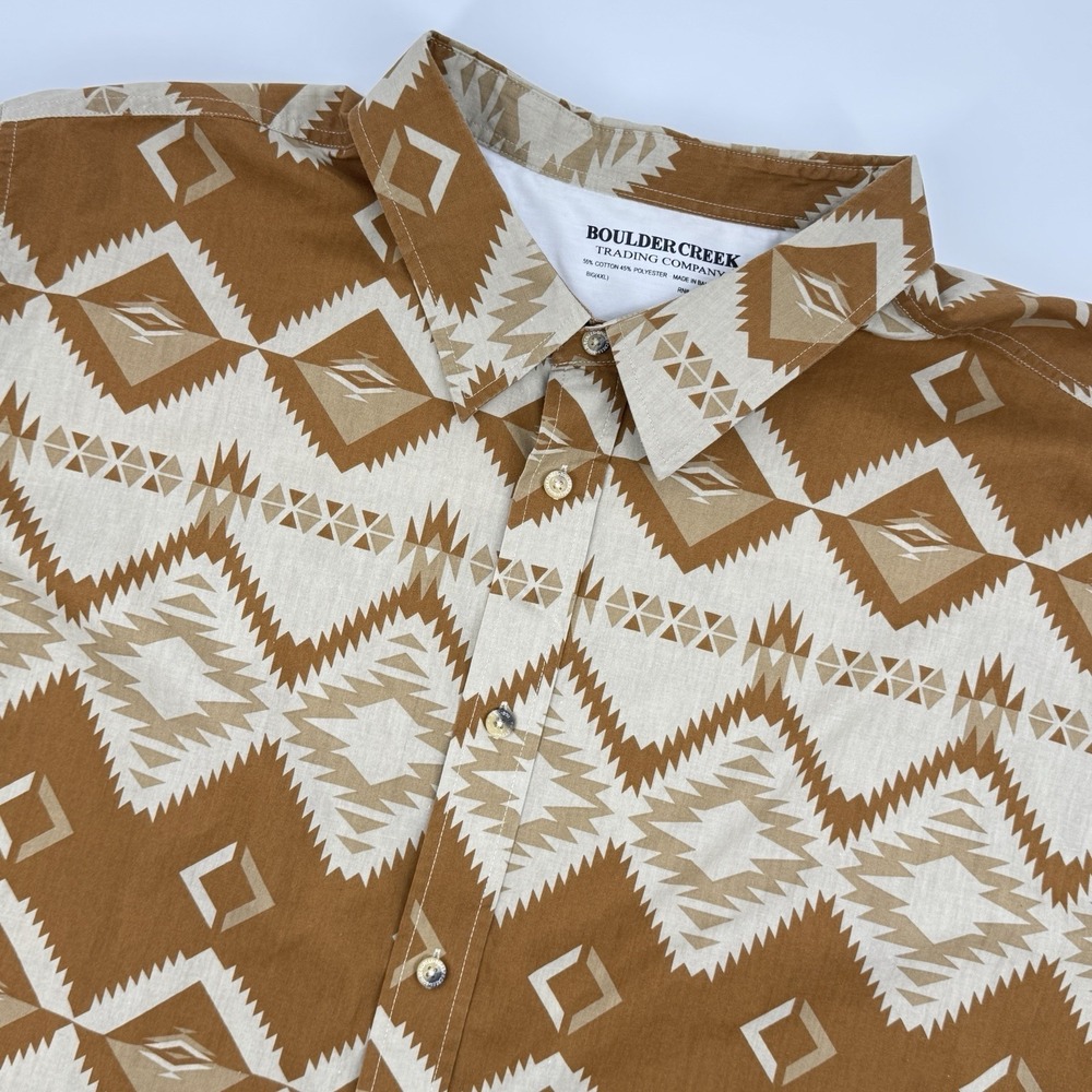 Boulder Creek 4XL Southwest Print Aztec Tribal‎ Camp Shirt Camel Beige Western
